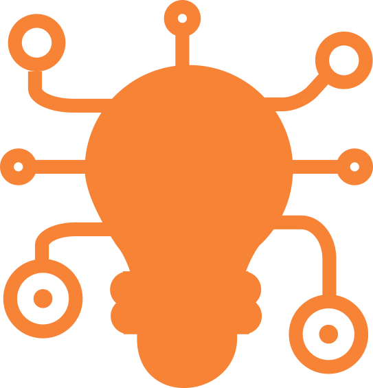 Ein Icon einer Glühbirne. Um diese sind mehrere Verbindungen, die in unterschiedlich großen Kreisen enden.