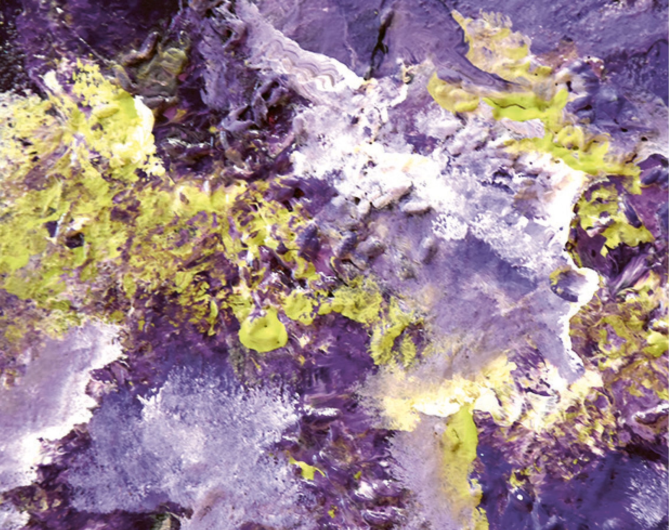 Ein Kunstwerk mit haptischem Effekt. Das Bild hat die Farben lila, weiß, gelb.