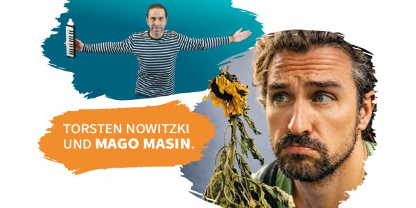Ankündigungsgrafik mit den Künstlern Torsten Nowitzki und Mago Masin