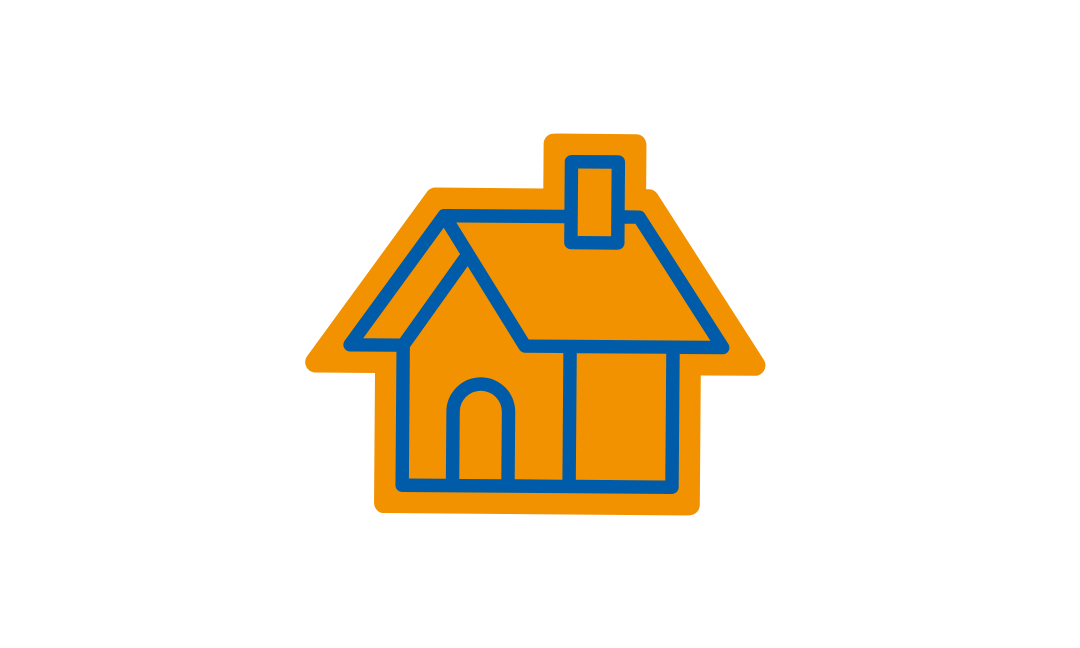 Kleines orangenes Haus.