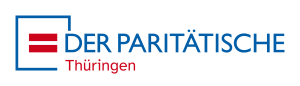 Logo: Links ist ein rotes Gleich-Zeichen in einem blau umrandeten Quadrat zu sehen. Rechts daneben steht: Der Paritätische Thüringen