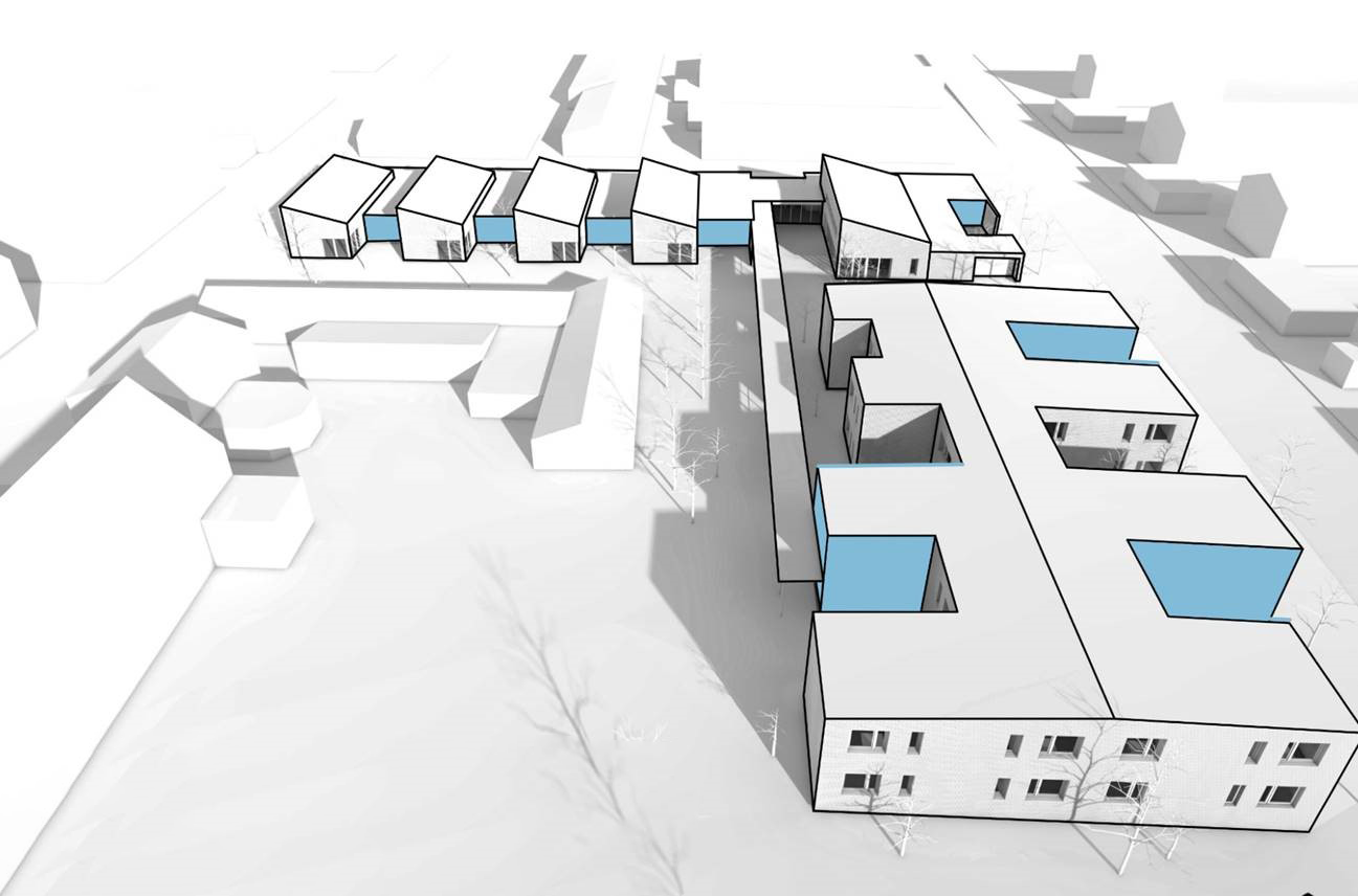 Eine Zeichnung von dem neuen Wohn- und Förderstättengebäude in Kitzingen.