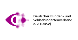 Logo mit einer grafischen Abbildung  eines Auges, welches zur Hälfte aus Punkten dargestellt wird. Daneben steht die Aufschrift Deutscher Blinden- und Sehbehindertenverband e.V. (DBSV)
